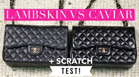 Chanel Lambskin vs Caviar + Scratch Test .